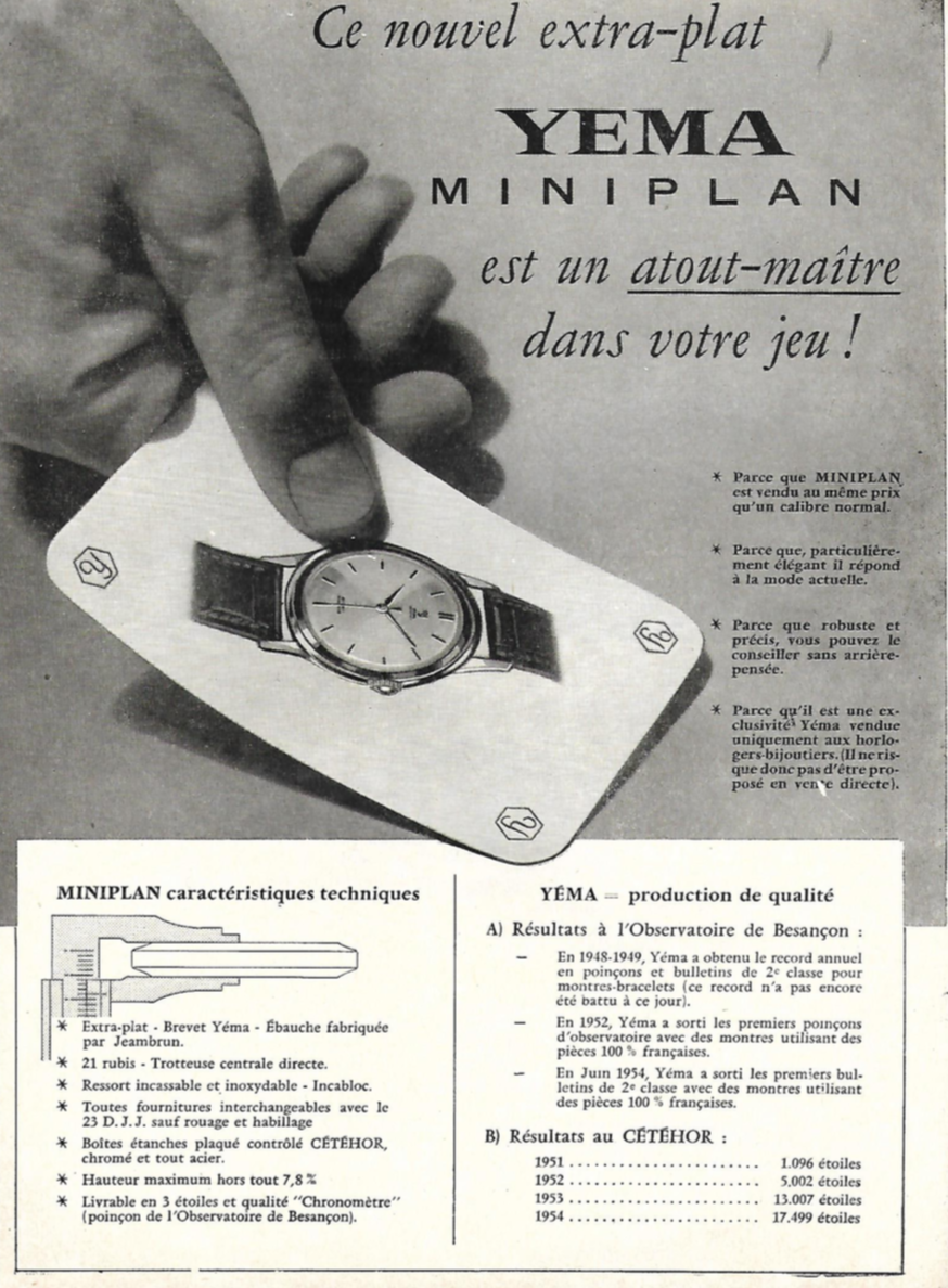 Histoire YEMA_YEMA Miniplan, Publicité professionnelle insérée dans le n°36 du Bulletin de l'A.A.A.E., 1955