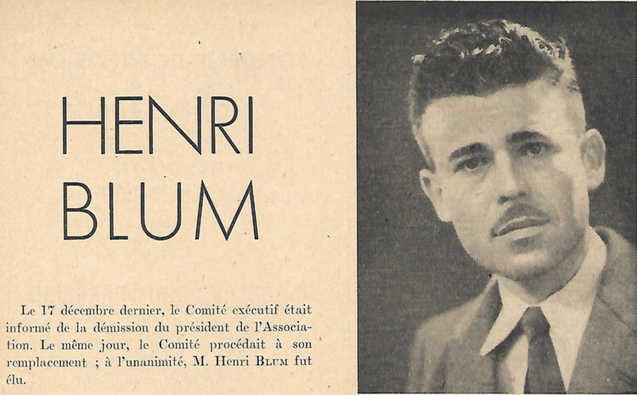 Histoire YEMA_Nomination de Henri Blum à la présidence de l'Association des anciens élèves. Bulletin de l'A.A.A.E n°16, 1948