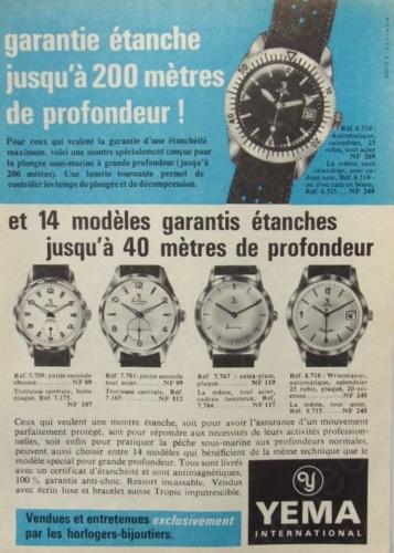 Publicité YEMA 1962 (?) | Garantie étanche ; Submarine ; Sous Marine ; Wrismaster