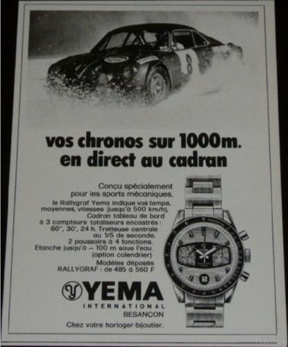 Publicité YEMA 197? | Vos chronos sur 1000m ; YEMA Rallygraf Date