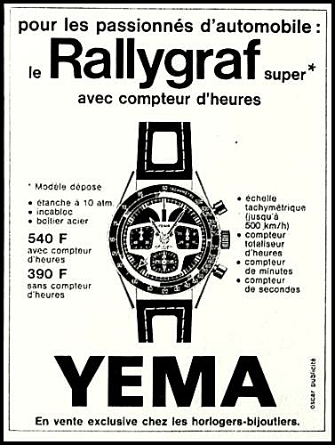 Publicité YEMA 1969 | YEMA Rallygraf