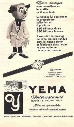 Publicité YEMA 1961 | Votre horloger vous conseille ; Cadeau de fin d'année ; Modele femme Lavande