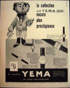 Publicité YEMA 1960 | Votre horloger vous conseille ; YEMA Or