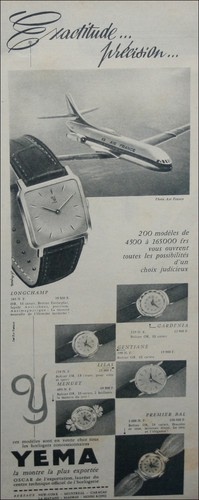 Publicité YEMA 1959 | Exactitude et précision ; Avion