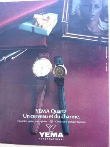 Publicité YEMA 1980 | Une cerveau et du charme ; Modèles quartz HF ronds