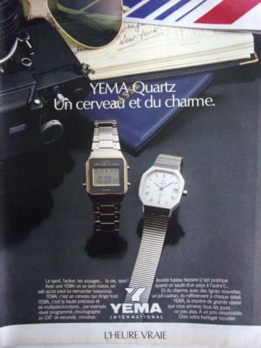 Publicité YEMA 1980 | Une cerveau et du charme ; Modèles quartz homme