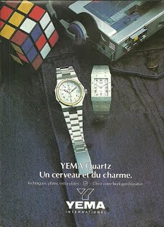 Publicité YEMA 1980 | Une cerveau et du charme ; Modèles quartz femme