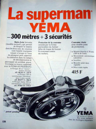 Publicité YEMA 1968 (?) | Superman 87.077 Couleur