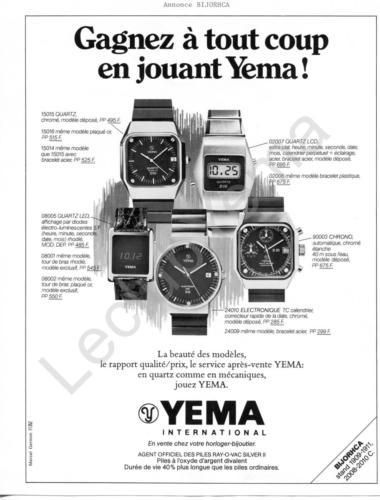 Publicité YEMA 1976| Août 76 ; Gagnez à tout coup ; Annonce salon BIJORHCA N&B