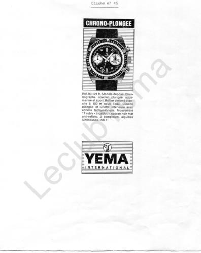 Publicité YEMA 197? | Encart Presse ; Chrono Plongée 93.121.H