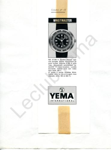 Publicité YEMA 1970 (?) | Encart presse ; Wristmaster Monocoque 87 083