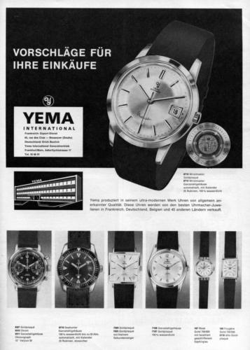 publicité yema 1965 wristmaster, sous marine, chronographe en allemand